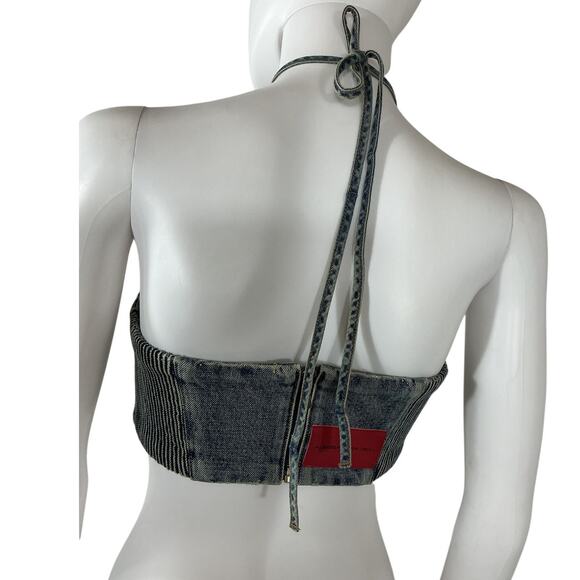 Alessandra Rich Embellished Blue Rose Halter Top Size 40 IT / US 4 - Picture 3 of 4